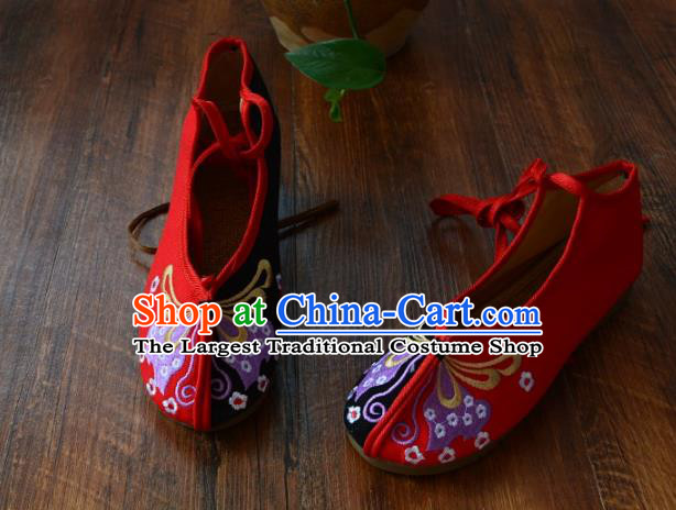 Chinese Traditional Hanfu Shoes Ancient Martial Arts Shoes Embroidered Butterfly Red Shoes for Women