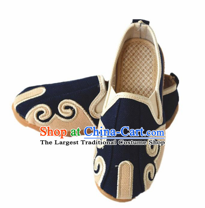 Chinese Traditional Martial Arts Shoes Ancient Navy Linen Shoes Monk Shoes for Men
