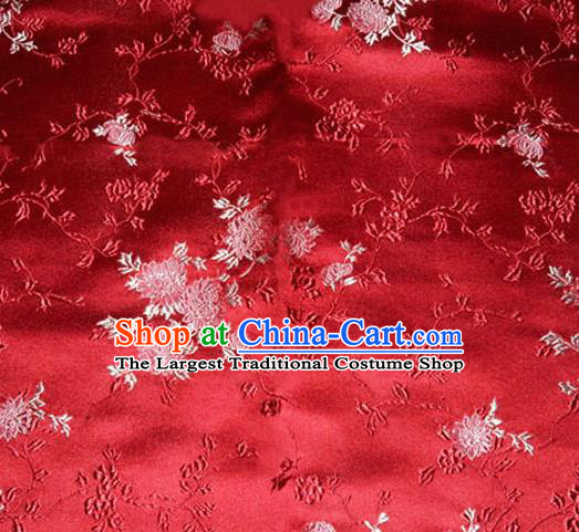 Asian Chinese Tang Suit Red Brocade Material Traditional Chrysanthemum Pattern Design Satin Silk Fabric