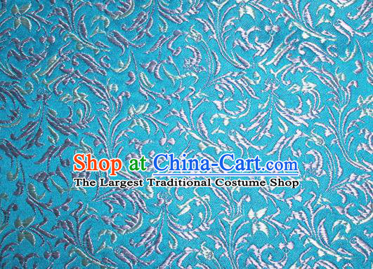 Asian Chinese Tang Suit Silk Fabric Blue Brocade Material Traditional Palace Pattern Design Satin