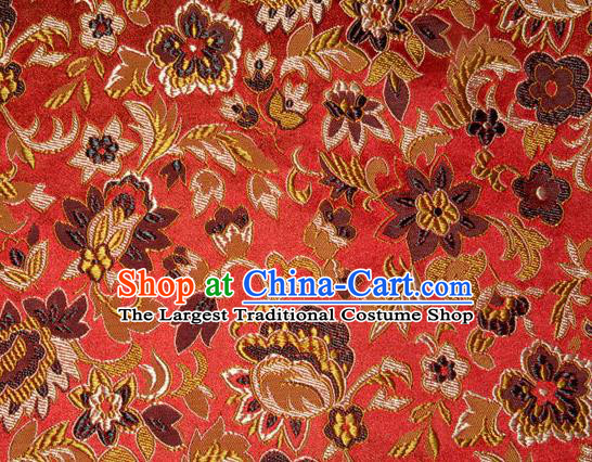 Asian Chinese Tang Suit Silk Fabric Red Brocade Traditional Flowers Pattern Design Satin Material
