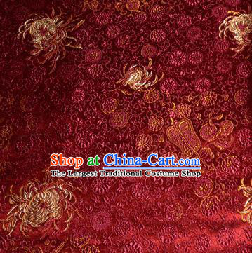 Asian Traditional Royal Chrysanthemum Pattern Design Purplish Red Satin Material Chinese Tang Suit Brocade Silk Fabric