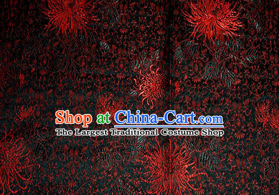 Asian Traditional Royal Chrysanthemum Pattern Design Black Satin Material Chinese Tang Suit Brocade Silk Fabric