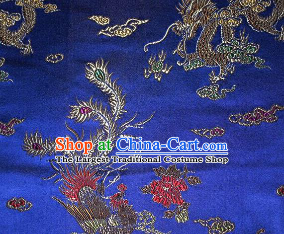 Asian Chinese Tang Suit Royalblue Brocade Silk Fabric Traditional Dragon Pattern Design Satin Material