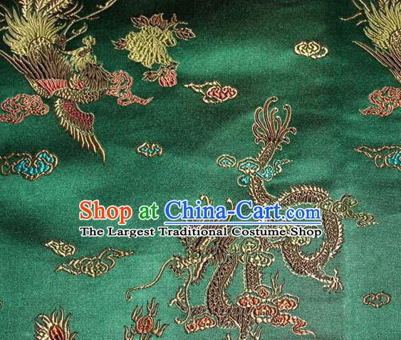 Asian Chinese Tang Suit Green Brocade Silk Fabric Traditional Dragon Pattern Design Satin Material