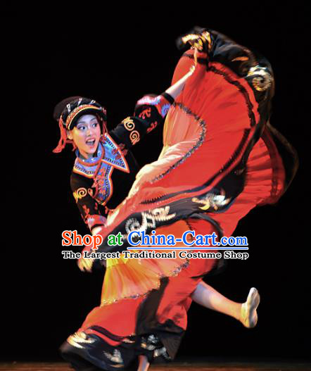 Chinese Traditional Folk Dance Yi Ethnic Costumes Group Dance Stage Performance Dress for Women