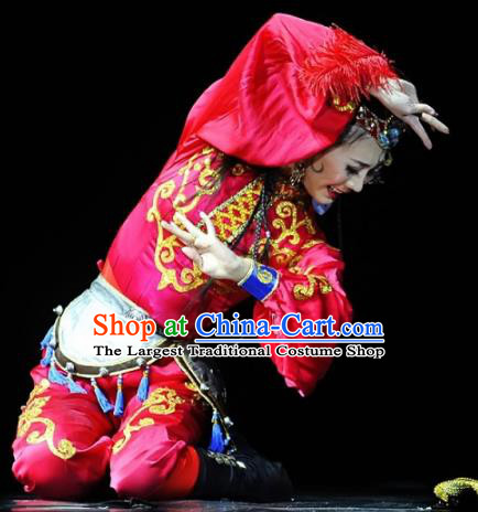 Chinese Traditional Classical Dance Costumes Stage Performance Uyghur Nationality Dance Red Dress for Women