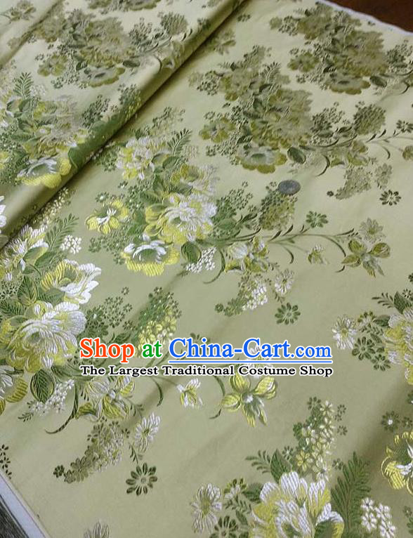 Asian Traditional Peony Pattern Design Green Satin Material Chinese Tang Suit Brocade Silk Fabric