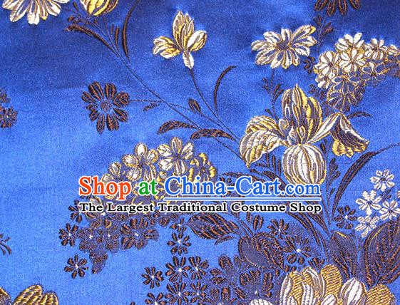 Asian Traditional Peony Pattern Design Royalblue Satin Material Chinese Tang Suit Brocade Silk Fabric