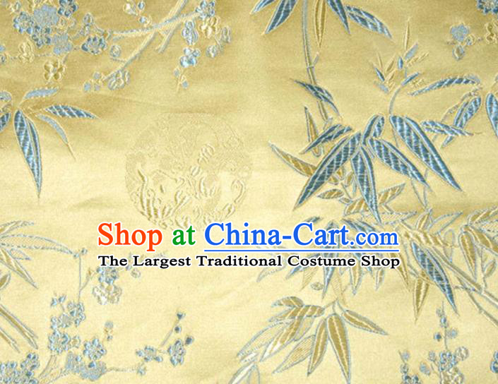 Asian Traditional Royal Plum Blossom Bamboo Pattern Design Golden Satin Material Chinese Tang Suit Brocade Silk Fabric