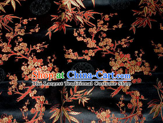 Asian Traditional Royal Plum Blossom Bamboo Pattern Design Black Satin Material Chinese Tang Suit Brocade Silk Fabric