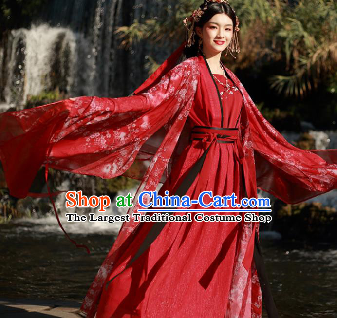 Chinese Ancient Tang Dynasty Wedding Historical Costumes Traditional Princess Red Hanfu Dress for Women