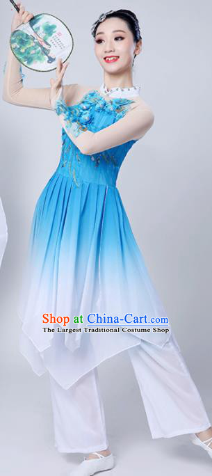 Chinese Traditional Classical Dance Costumes Stage Performance Dance Blue Dress for Women