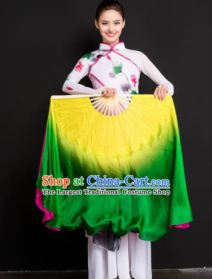 Chinese Traditional Folk Dance Props Long Ribbon Double Sides Fans Silk Folding Fans Yangko Fan
