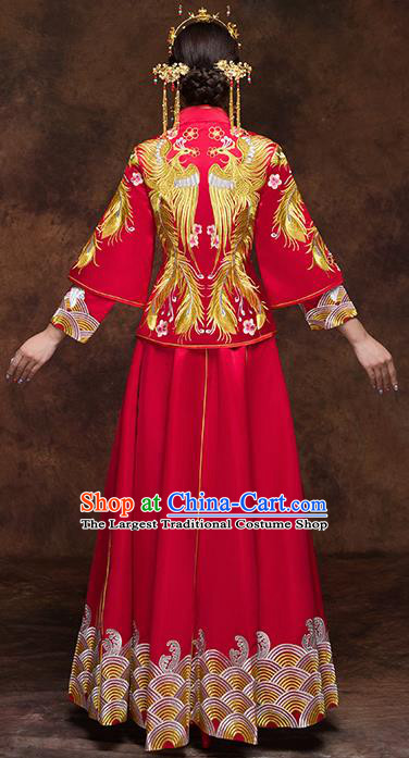 Chinese Traditional Wedding Dress Red Xiuhe Suits Ancient Bride Handmade Embroidered Costumes for Women