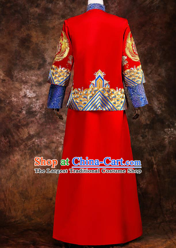 Chinese Traditional Wedding Costumes Ancient Bridegroom Tang Suit Red Gown for Men
