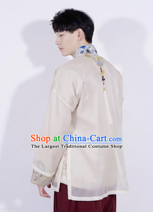 Chinese Traditional Tang Suit Costumes National Embroidered Overcoat for Men