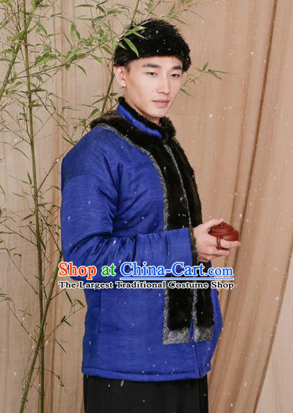 Chinese Traditional Tang Suit Costumes National Cotton Wadded Jacket Overcoat for Men