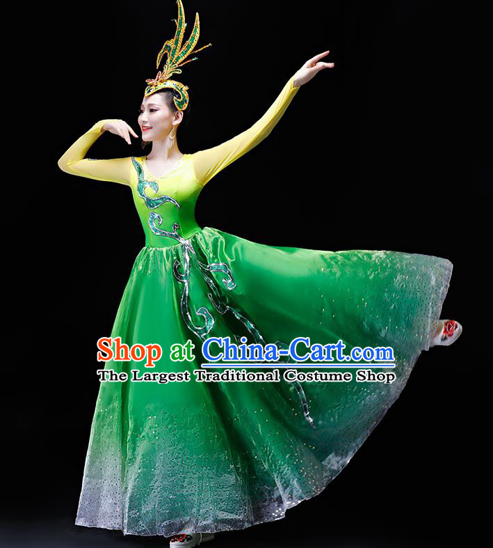 Professional Modern Dance Costumes Opening Dance Stage Show Green Dress for Women