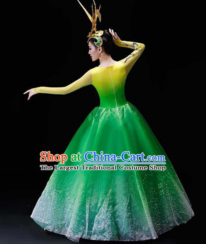 Professional Modern Dance Costumes Opening Dance Stage Show Green Dress for Women