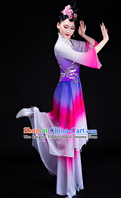 Chinese Traditional Classical Dance Costumes Umbrella Dance Group Dance Purple Dress for Women