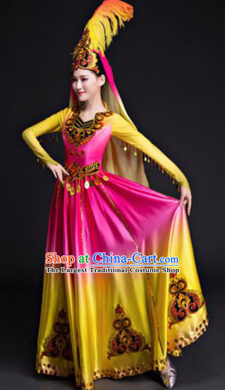 Chinese Traditional Uyghur Nationality Folk Dance Costumes Group Dance Dress for Women