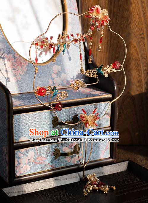 Chinese Ancient Wedding Accessories Bride Palace Fans Handmade Butterfly Round Fan for Women