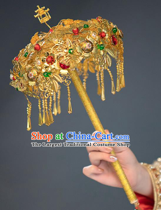 Chinese Ancient Wedding Accessories Bride Handmade Golden Crosier Scepter for Women