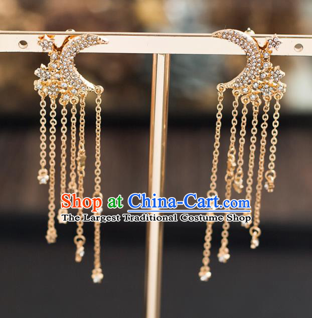 Handmade Wedding Golden Crystal Moon Ear Accessories Top Grade Bride Hanfu Earrings for Women