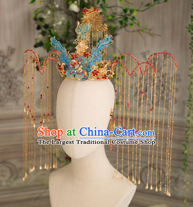 Chinese Ancient Queen Wedding Hair Accessories Luxury Cloisonne Phoenix Coronet Bride Hairpins Headwear for Women