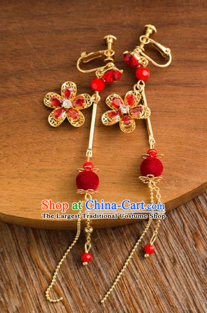Handmade Wedding Red Crystal Ear Accessories Top Grade Bride Hanfu Tassel Earrings for Women