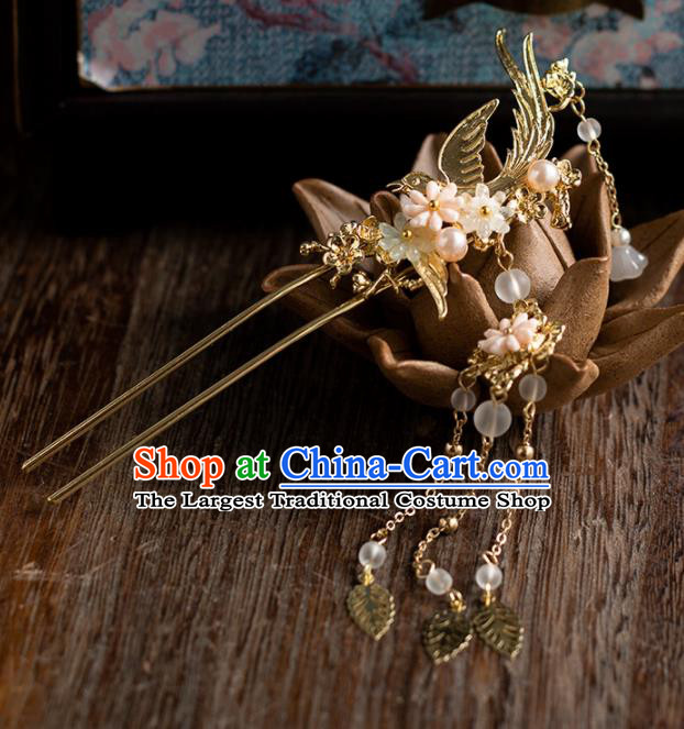 Chinese Ancient Bride Wedding Hair Accessories Tassel Step Shake Golden Hanfu Hairpins Headwear for Women