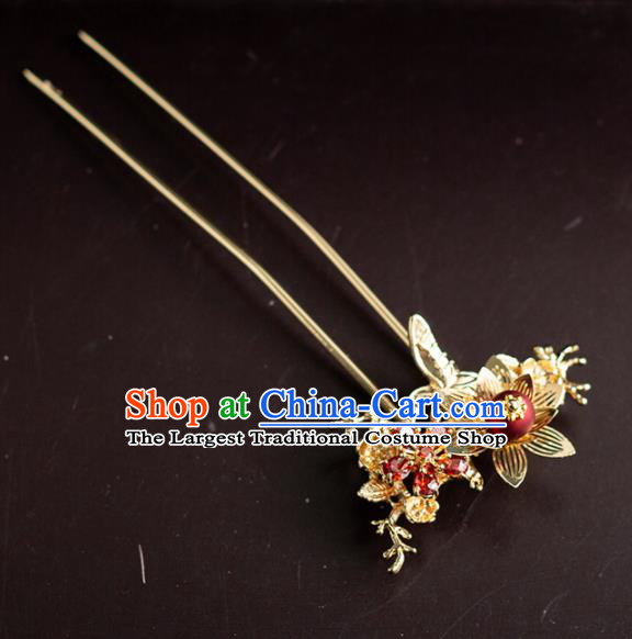 Chinese Ancient Bride Wedding Hair Accessories Golden Hanfu Hairpins Headwear for Women