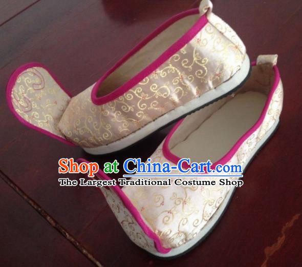 Traditional Chinese Wedding Shoes Ancient Princess Shoes Beige Embroidered Shoes for Women