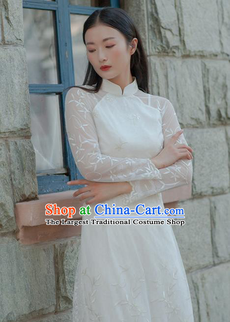 Chinese Traditional Costumes National Qipao Dress White Cheongsam for Women