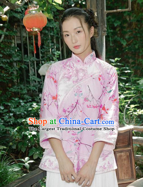 Chinese Traditional Costumes National Upper Outer Garment Pink Brocade Qipao Coat for Women