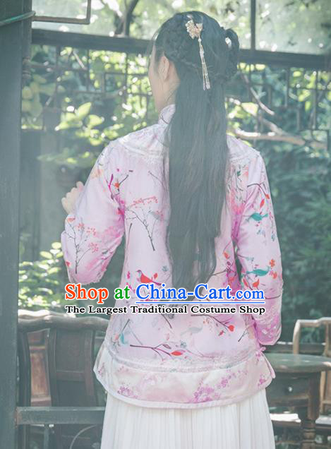 Chinese Traditional Costumes National Upper Outer Garment Pink Brocade Qipao Coat for Women
