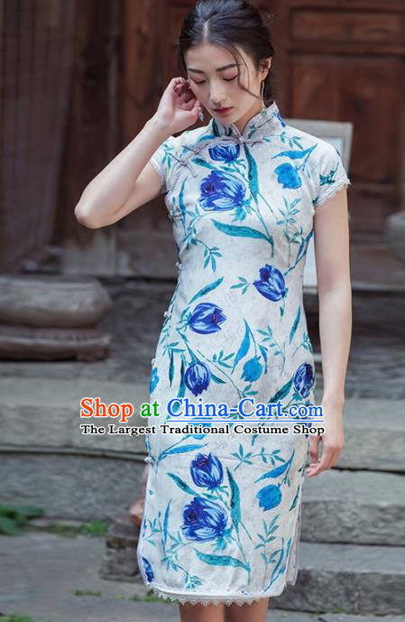 Chinese Traditional Costumes National Qipao Dress Classical Printing Cheongsam for Women