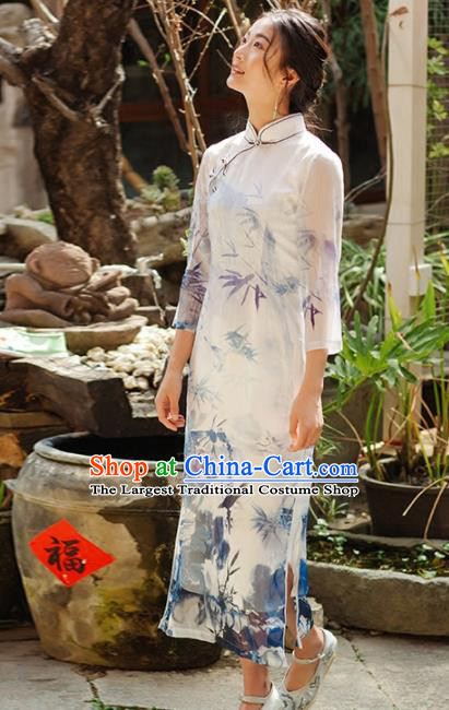Chinese Traditional Costumes National Tang Suit Ink Painting Qipao Dress Classical Cheongsam for Women