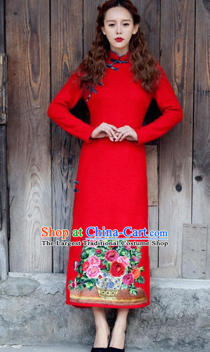 Chinese National Costumes Red Wedding Qipao Dress Traditional Tang Suit Cheongsam for Women