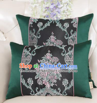 Chinese Classical Household Ornament Deep Green Brocade Back Cushion Traditional Handmade Waist Pillow