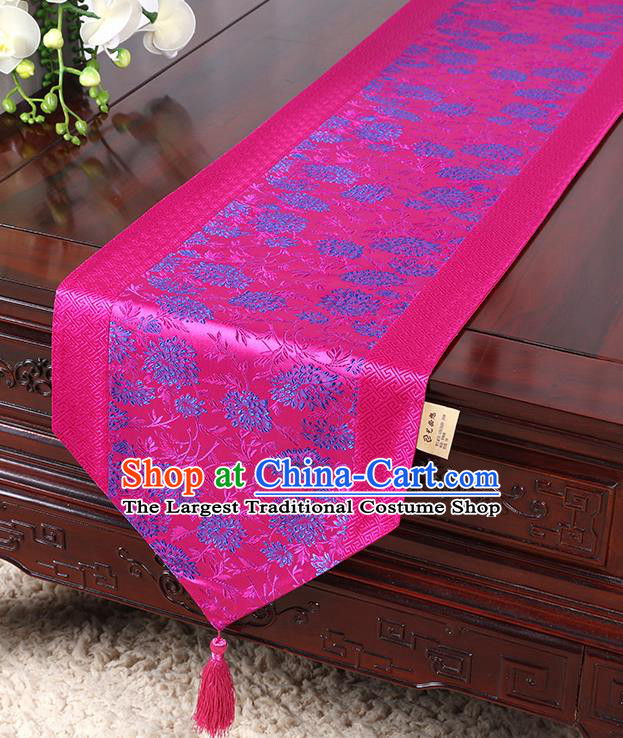 Chinese Traditional Table Cloth Classical Handmade Household Ornament Chrysanthemum Pattern Rosy Brocade Table Flag