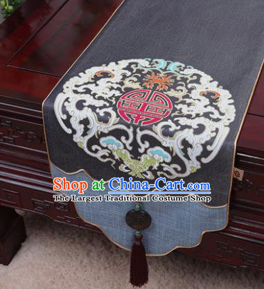 Chinese Traditional Pattern Grey Brocade Table Cloth Classical Household Ornament Table Flag