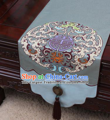 Chinese Traditional Pattern Blue Brocade Table Cloth Classical Household Ornament Table Flag