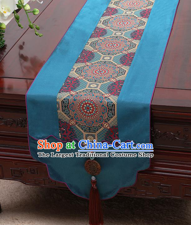 Chinese Traditional Blue Brocade Table Cloth Classical Pattern Household Ornament Table Flag