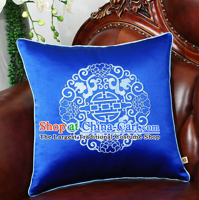 Chinese Traditional Royalblue Brocade Back Cushion Cover Classical Embroidered Household Ornament