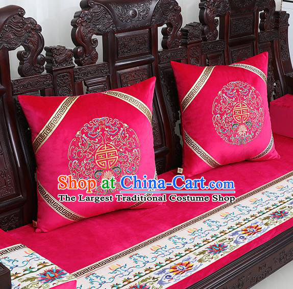 Chinese Traditional Embroidered Lotus Rosy Brocade Back Cushion Cover Classical Household Ornament