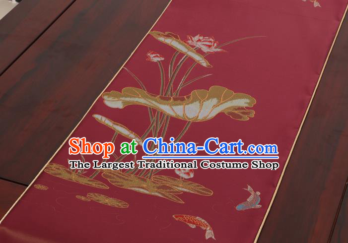 Chinese Traditional Lotus Pattern Red Brocade Table Cloth Classical Satin Household Ornament Table Flag