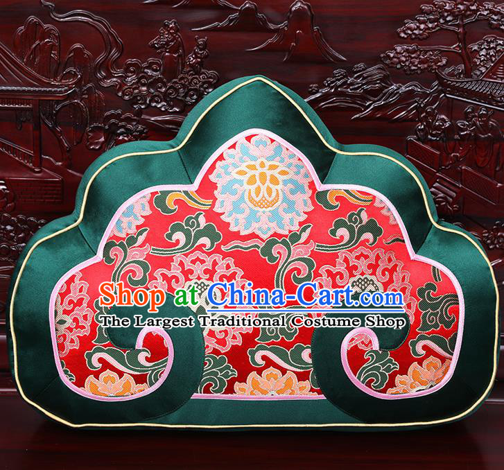 Chinese Traditional Arhat Bed Green Brocade Back Cushion Cover Classical Household Ornament
