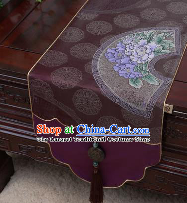 Chinese Traditional Peony Pattern Purple Brocade Table Cloth Classical Household Ornament Table Flag